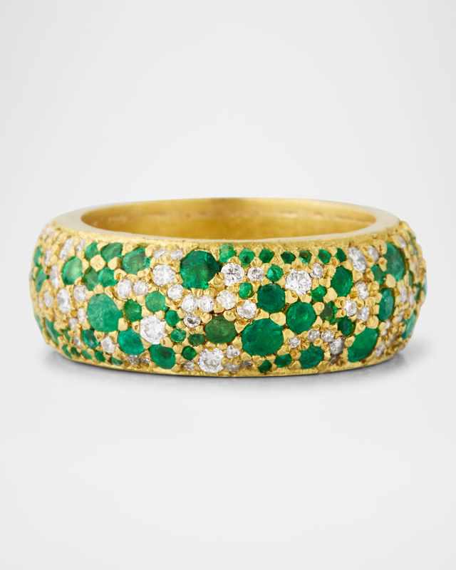 Pave Diamond and Emerald Dome Ring